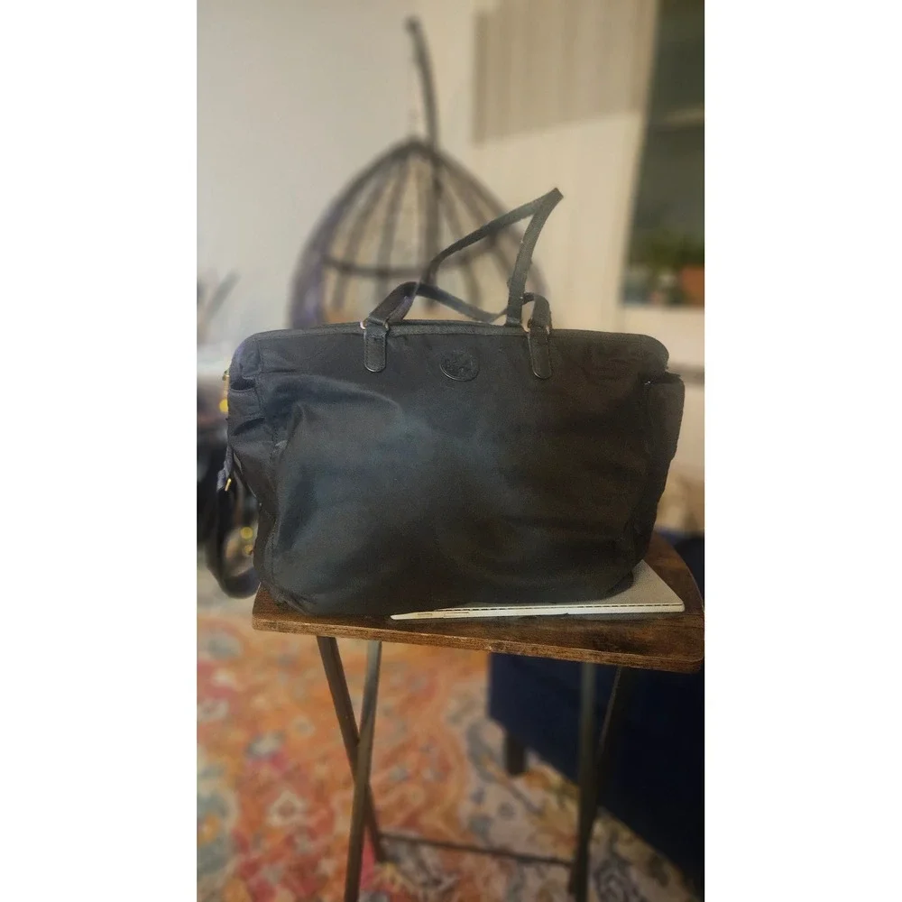 Tory Burch Ella Black Nylon Diaper Bag Tote with Saffiano Leather Trim